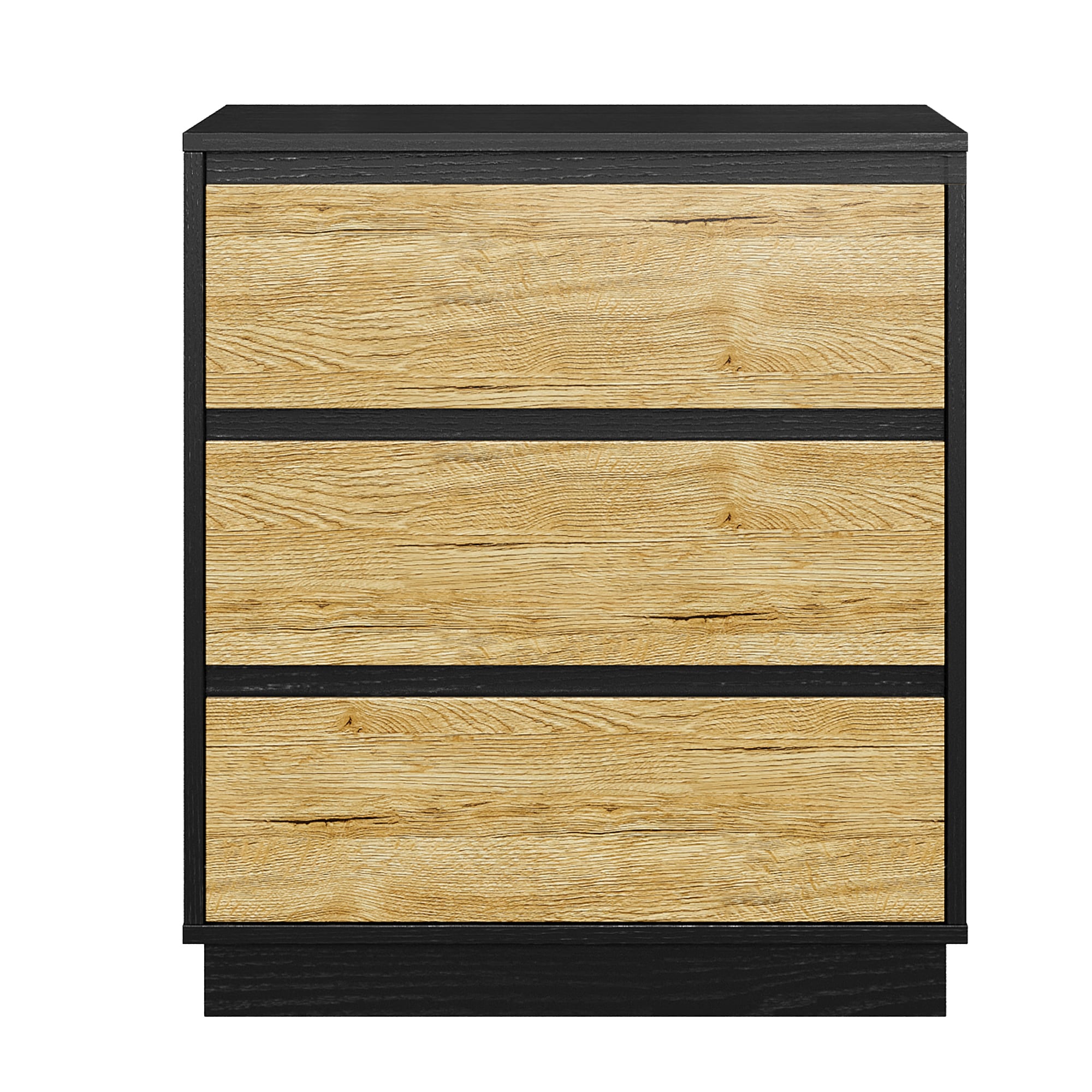 Wide Nightstand With 3 Drawers, Modern Chest Of Drawers For Bedroom, Large End Table With Hidden Pull-out System, Wooden Dresser For Living Room, Closet, Black And Wood_maomaolike.com